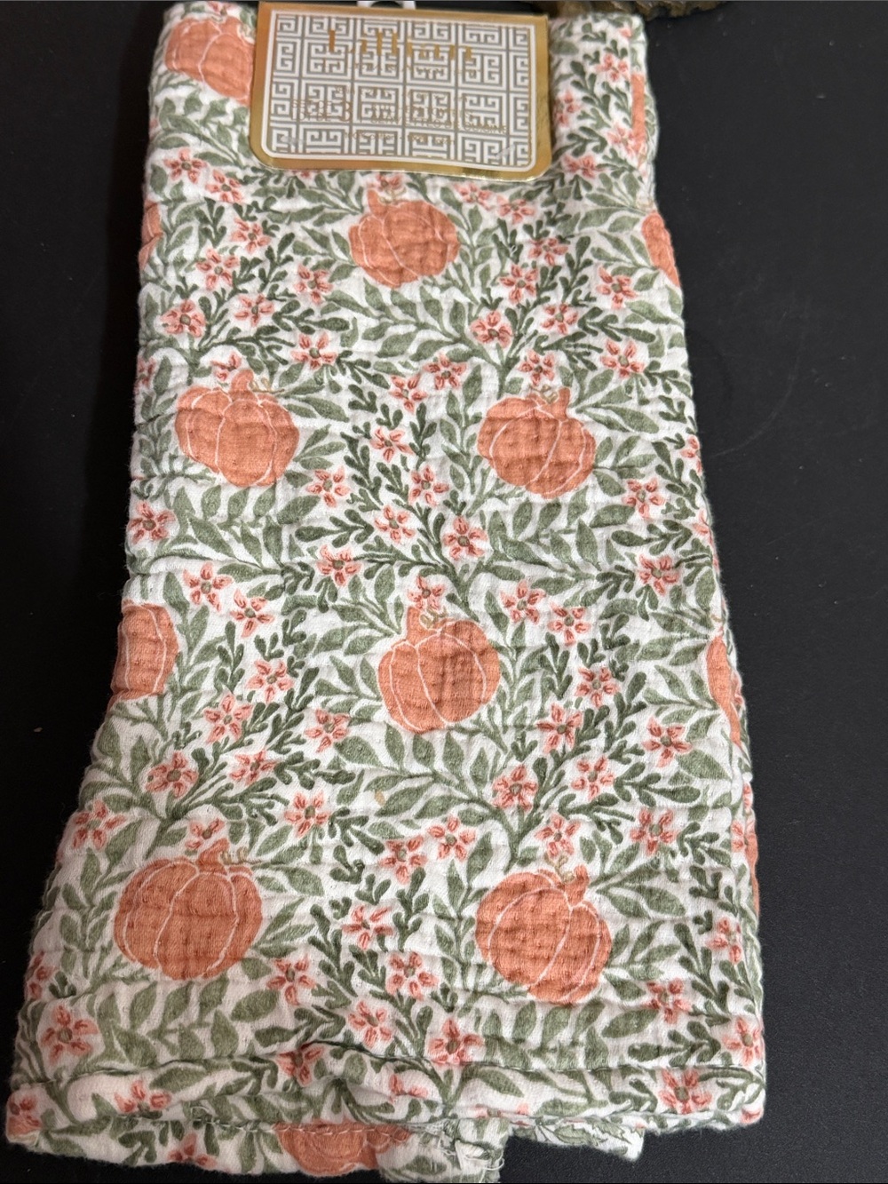 Lillian August set of 3 cotton gauze fall pumpkin kitchen towels and